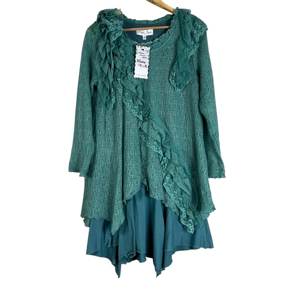 Pretty Angel Teal Green Long Sleeve Layered Dress